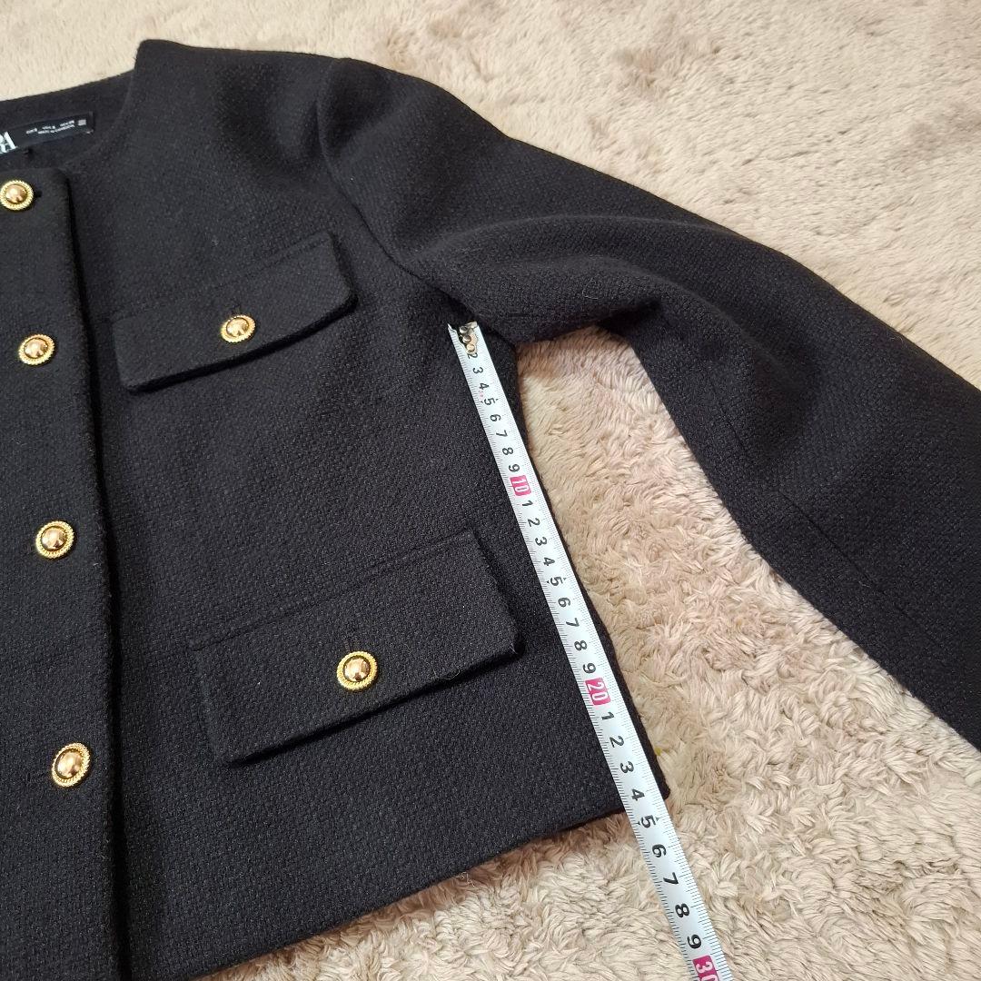 ZARA ノーカラージャケット S 黒　金ボタン