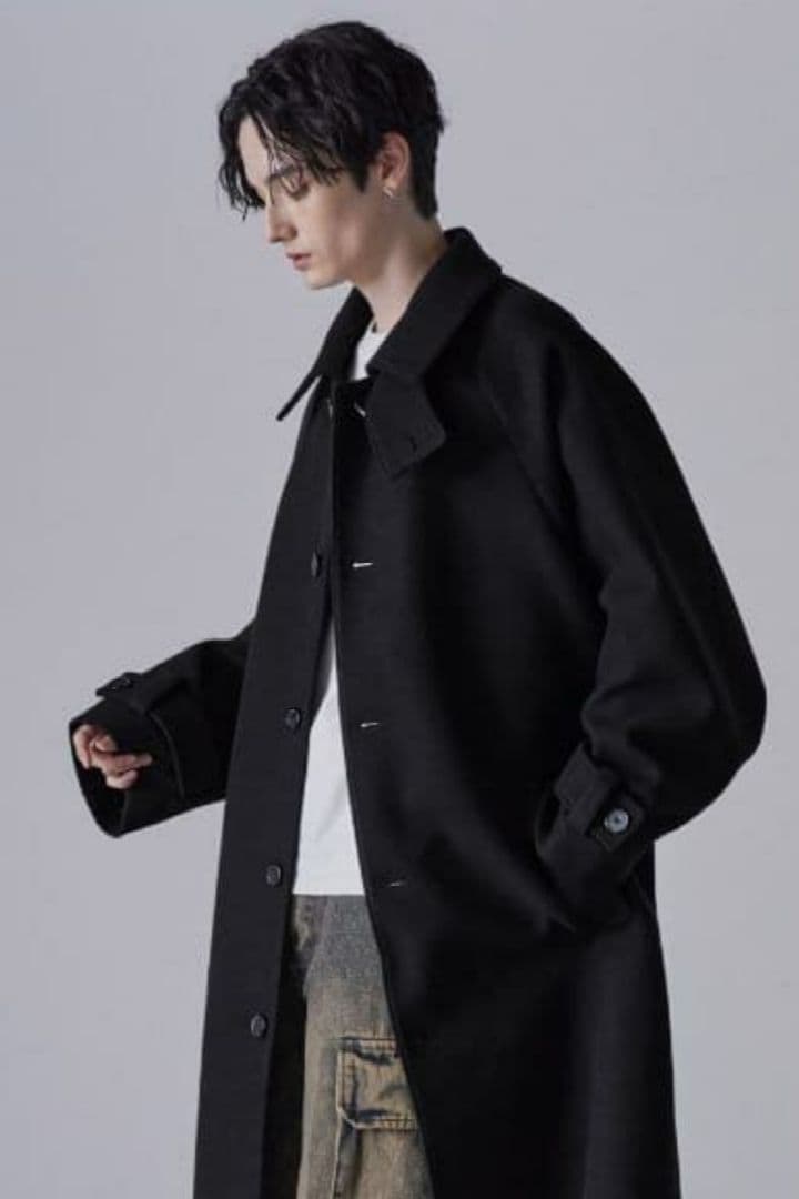 CLEL ブラック チェスターコート ロングコート　Lサイズ