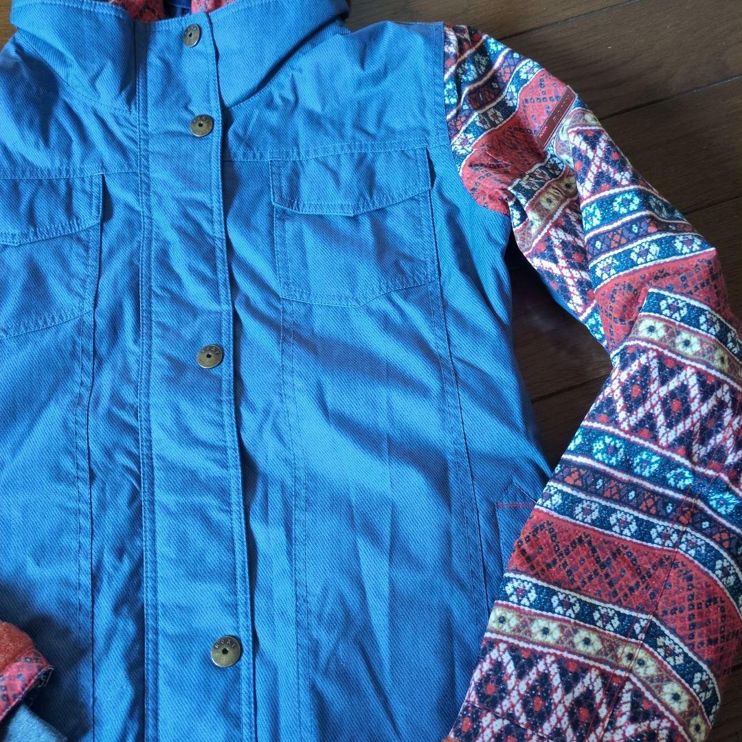 ROXY　スノボウェア　上下セット　デニム風　重ね着風　総柄 幾何学