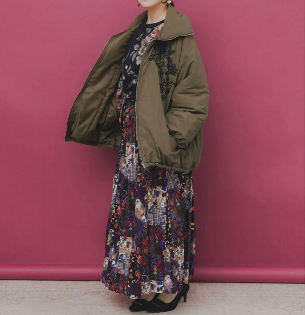 【イズ】ボア襟取り外し可能花刺繍中綿BZ《土日限定割引中》