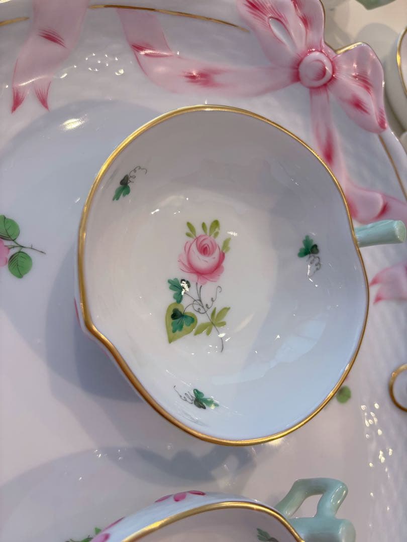 ヘレンド　ウイーンの薔薇シンプル　ピーチ　　ディッシュ 2点セット