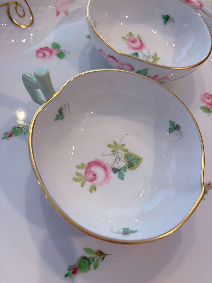 ヘレンド　ウイーンの薔薇シンプル　ピーチ　　ディッシュ 2点セット