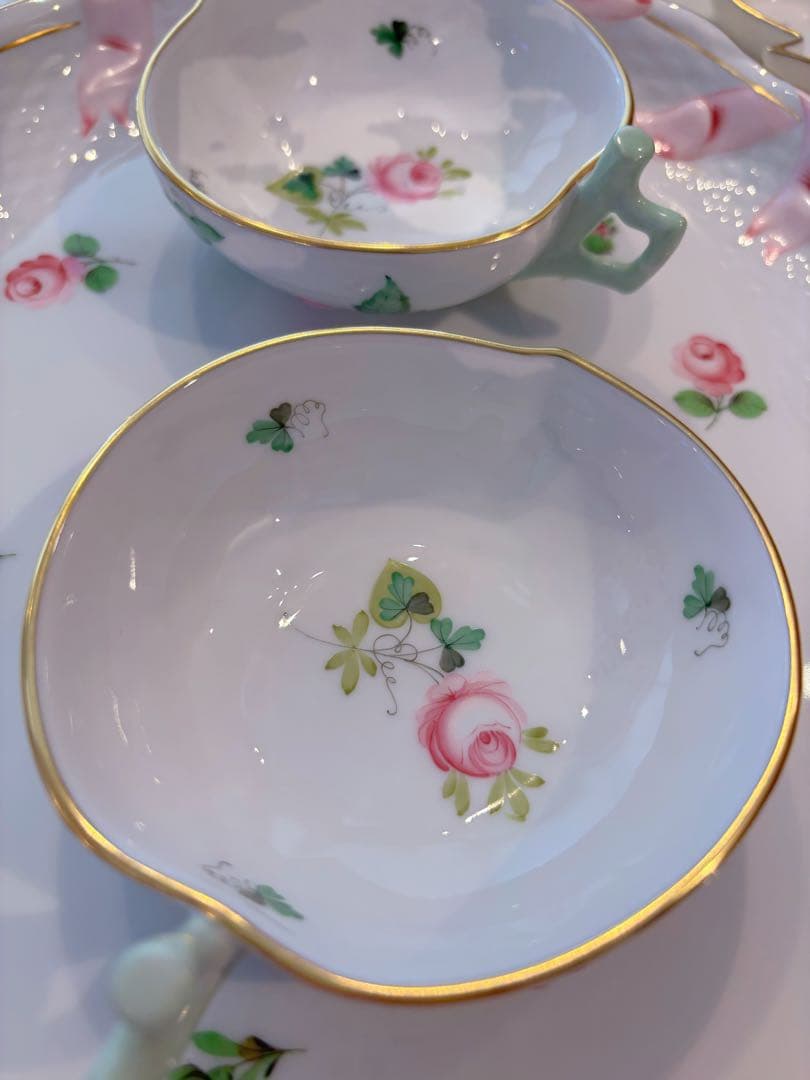 ヘレンド　ウイーンの薔薇シンプル　ピーチ　　ディッシュ 2点セット