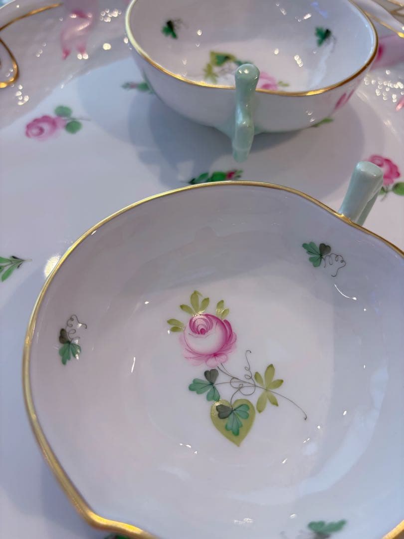 ヘレンド　ウイーンの薔薇シンプル　ピーチ　　ディッシュ 2点セット