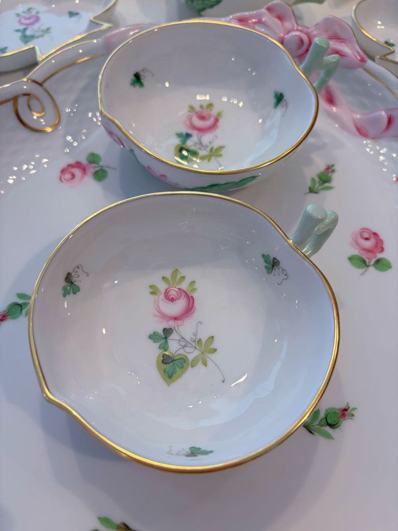 ヘレンド　ウイーンの薔薇シンプル　ピーチ　　ディッシュ 2点セット