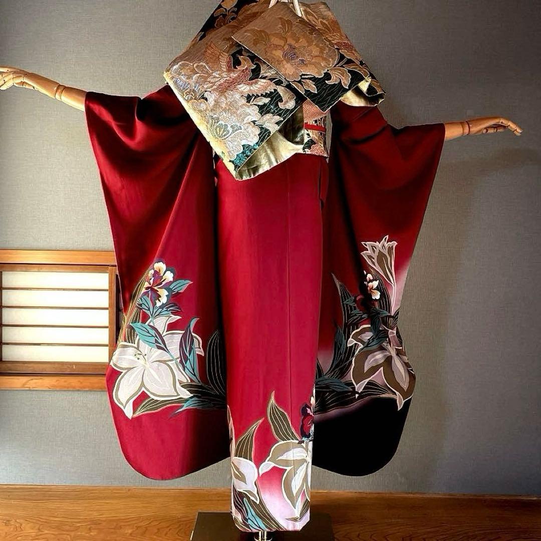 振袖フルセット　高身長　刺繍友禅　成人式振袖　振袖　裄丈69 ➕サイズ　赤系