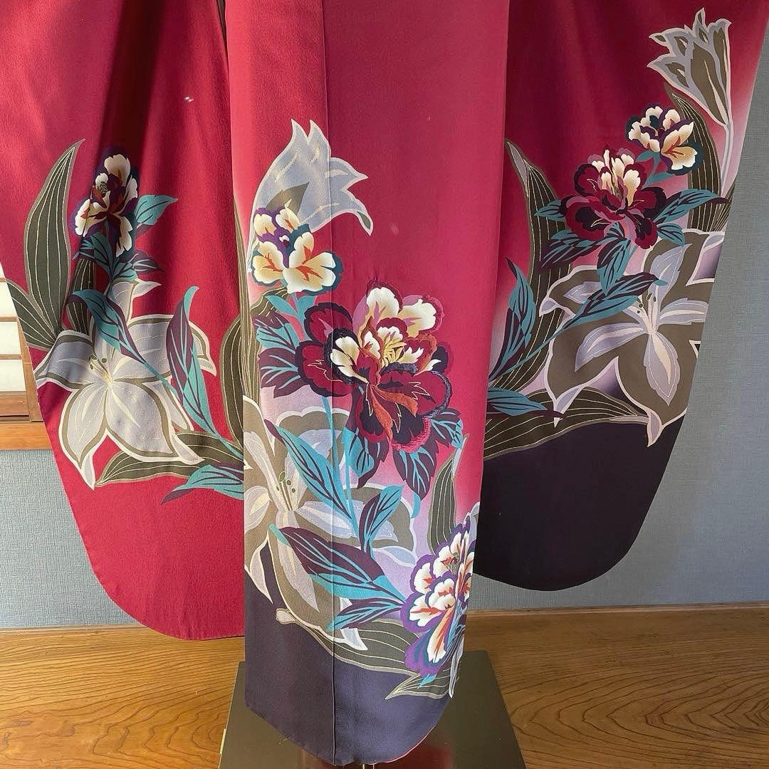 振袖フルセット　高身長　刺繍友禅　成人式振袖　振袖　裄丈69 ➕サイズ　赤系