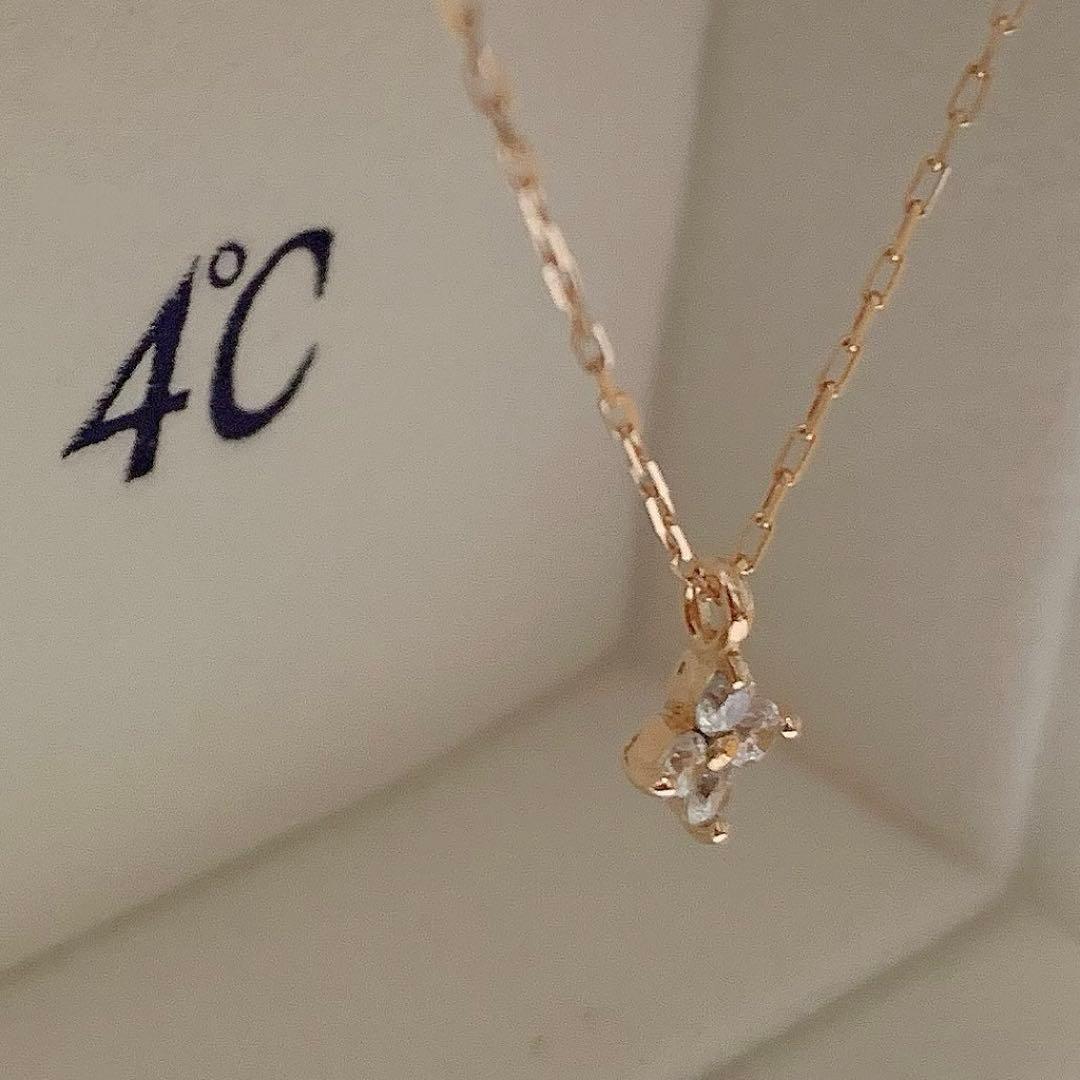 4℃ K10 キュービックジルコニア ネックレス ピンクゴールド フラワー