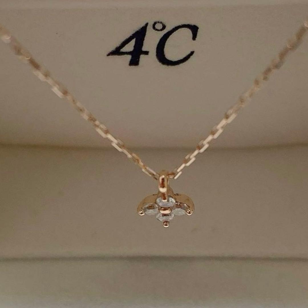 4℃ K10 キュービックジルコニア ネックレス ピンクゴールド フラワー