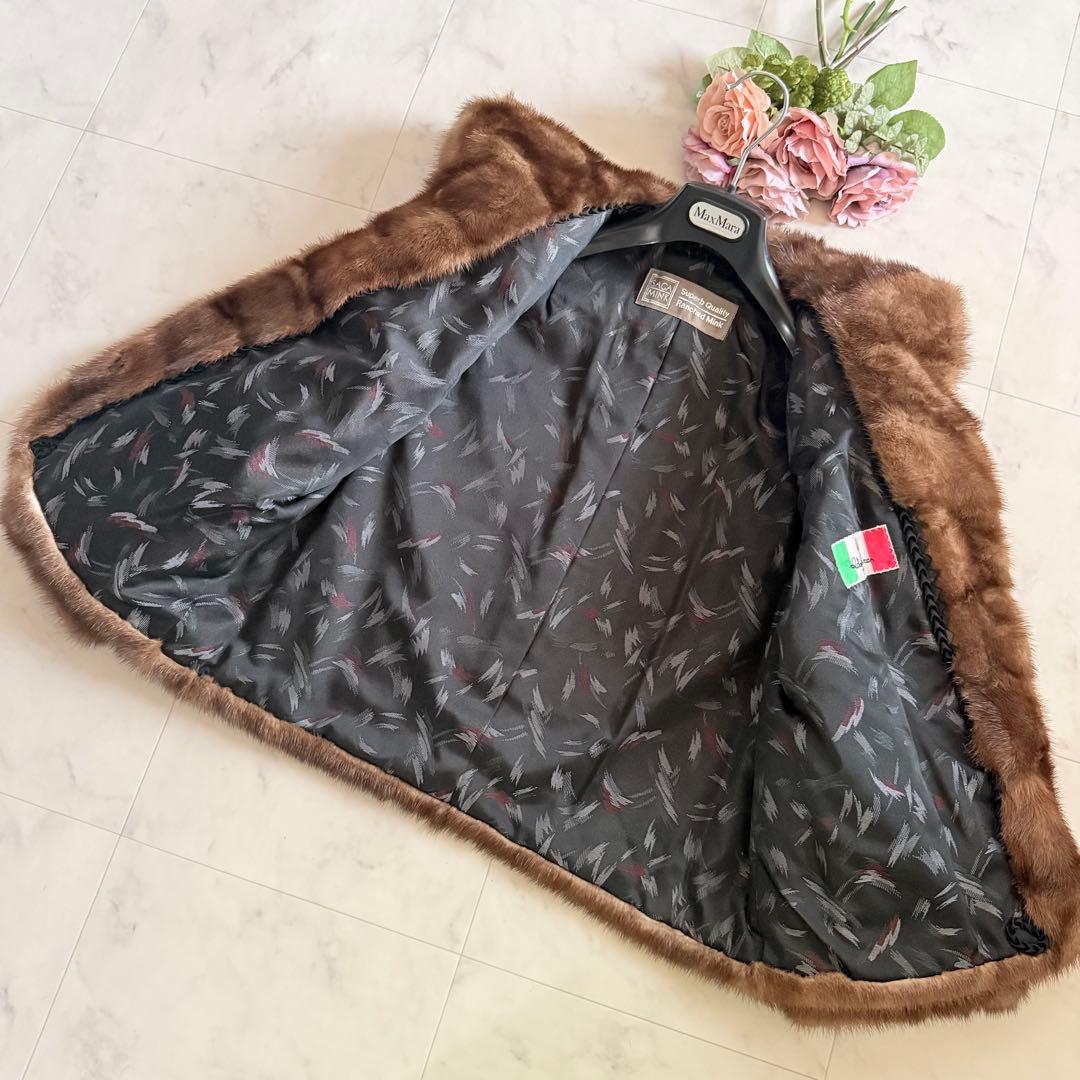 人気デザイン★サガ デミバフミンク クロップド ファーコート 毛皮 女優襟 横段