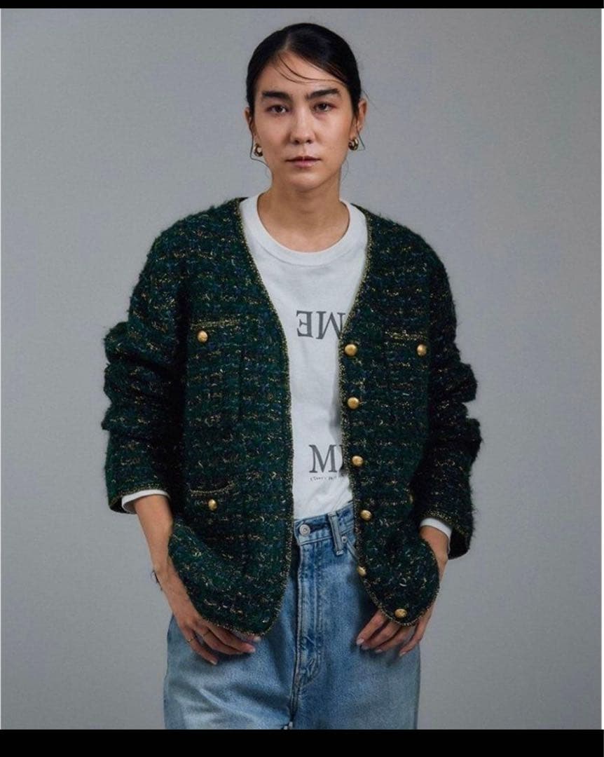 SALE サロンアダムエロペ　ツイードニットジャケットカーディガン　ベイクルーズ