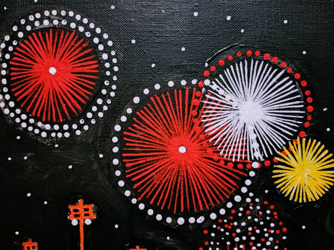 【F6号】山下清【両国の花火】手描き/表裏サイン・共シール有り/油彩/油絵/額縁