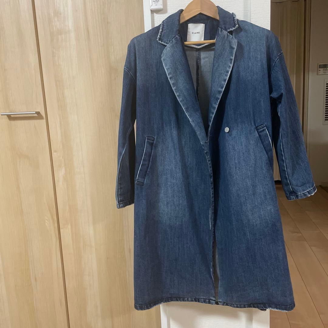 CLANE クラネ 定価4.2万 女っぷりベルト付テーラーデニム フレア コート