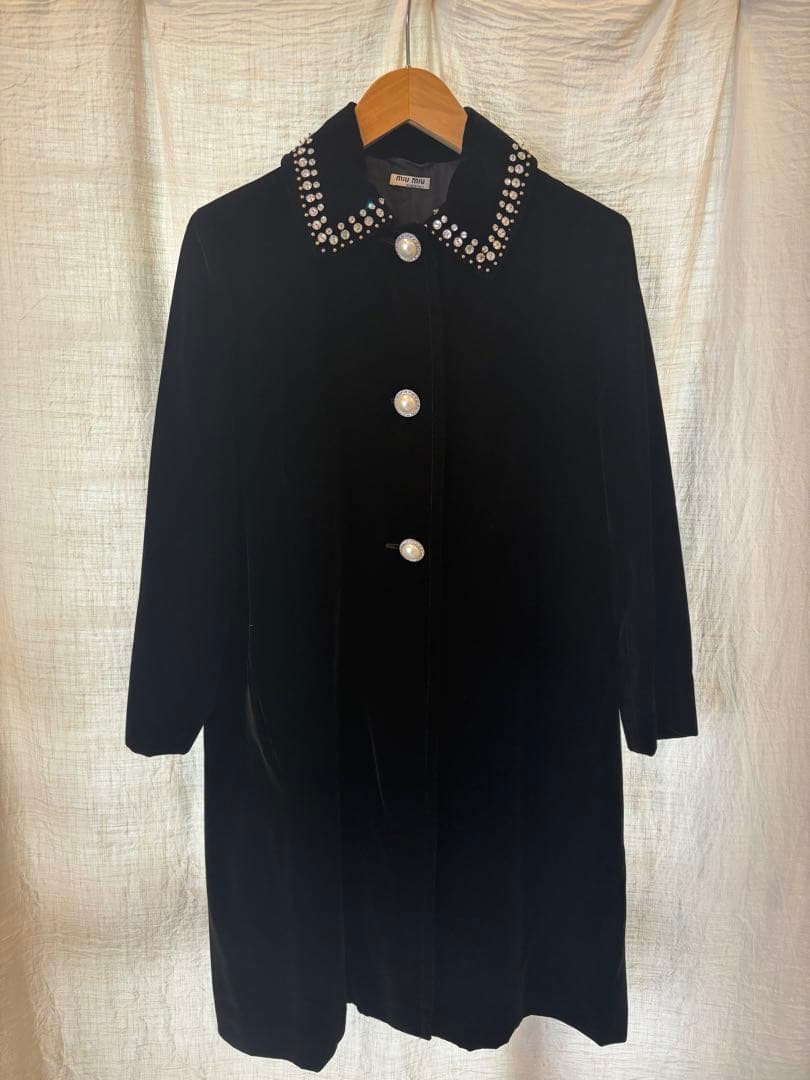 miu miu クリスタル ビジュー ベロア コート