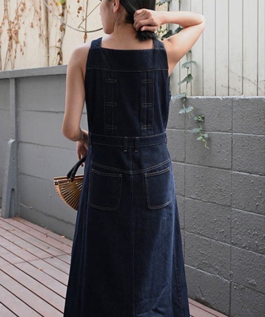 サロペット・オーバーオール・オールインワン WILLFULLY denim square neck no sleeve OP