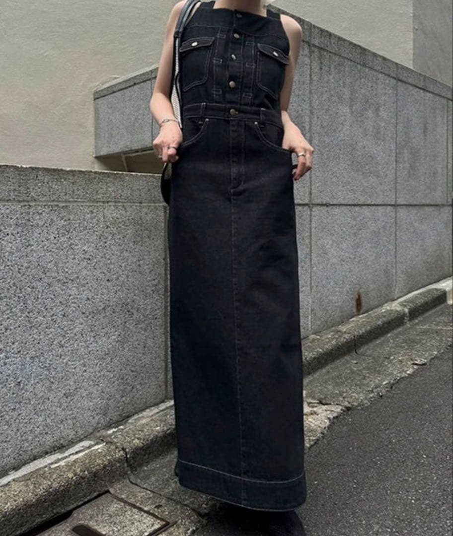 サロペット・オーバーオール・オールインワン WILLFULLY denim square neck no sleeve OP