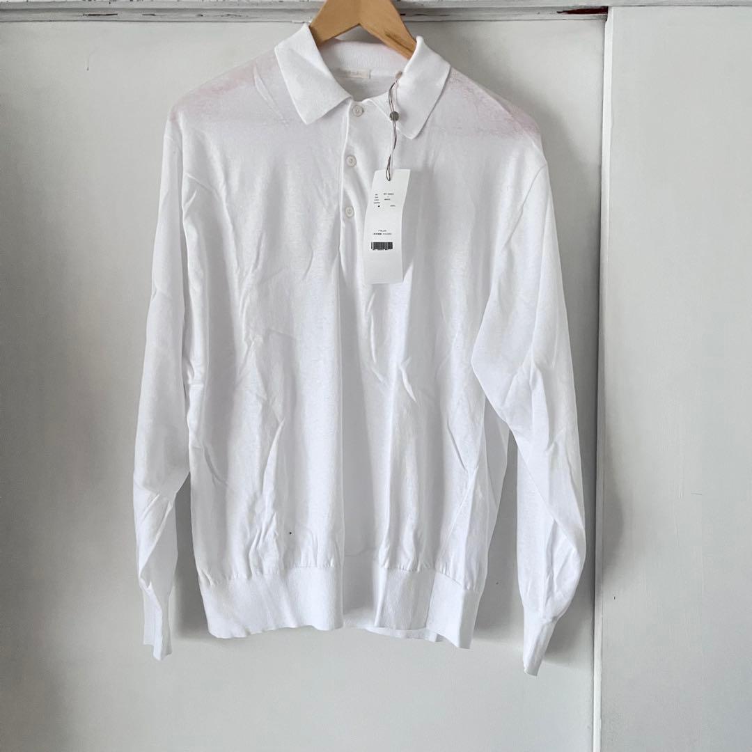 新品　4.6万　COMOLI ホワイト 長袖ポロシャツ