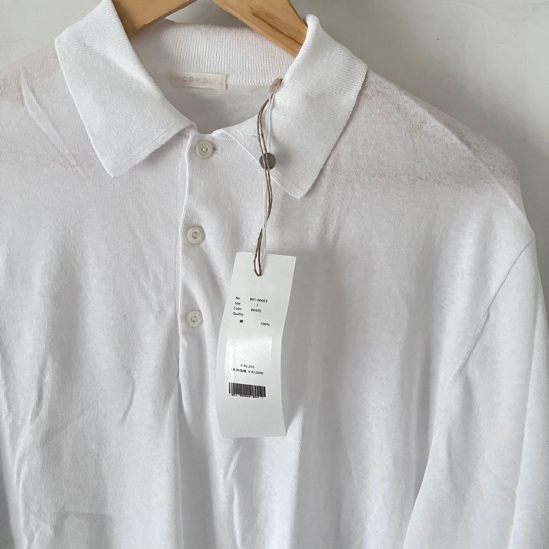新品　4.6万　COMOLI ホワイト 長袖ポロシャツ