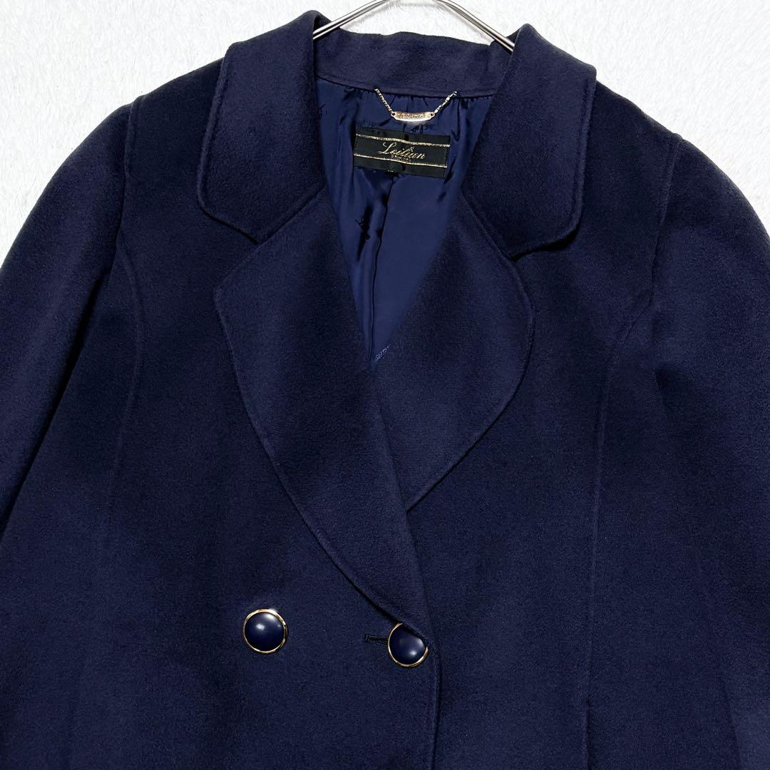【美品】レリアン 大きいサイズ ウール リバー コート 金ボタン 上品 高級