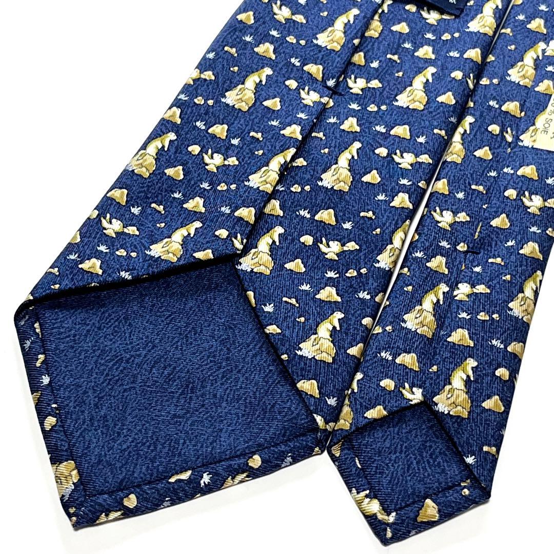 3192✨極美品✨エルメス ネクタイ 総柄 プレーリードッグ 動物 草原 岩石