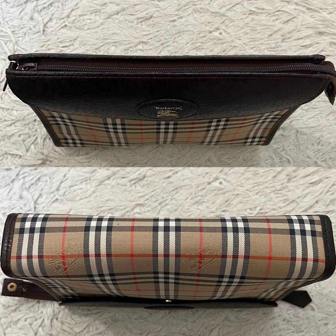 ✨美品✨バーバリー　クラッチバッグ　ノバチェック　フラップ　キャンバス　レザー