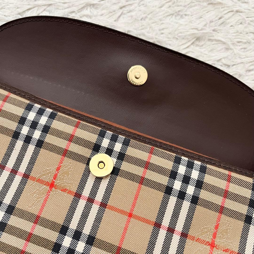 ✨美品✨バーバリー　クラッチバッグ　ノバチェック　フラップ　キャンバス　レザー