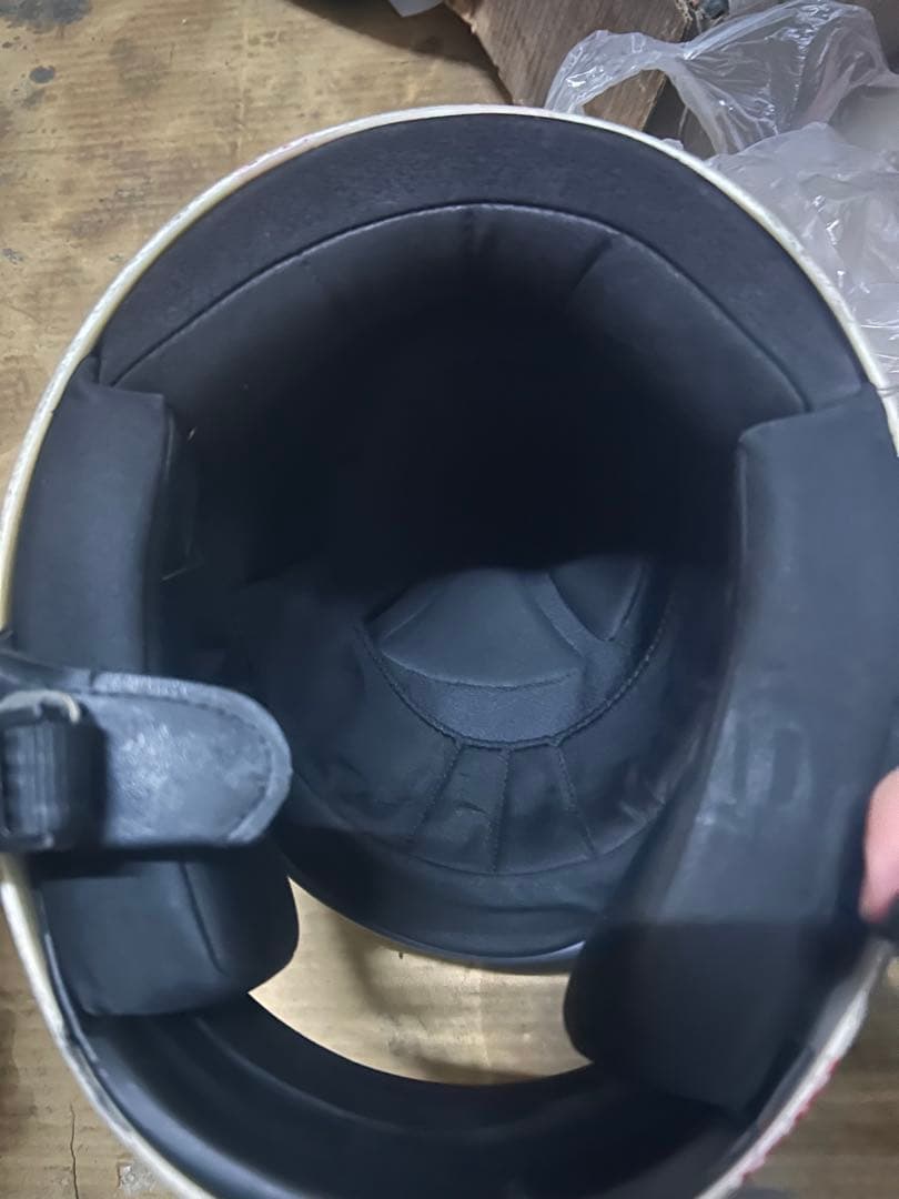 族ヘル ナックルライン 赤 アイボリー ヘルメット バイク ヤラレ やれ仕様