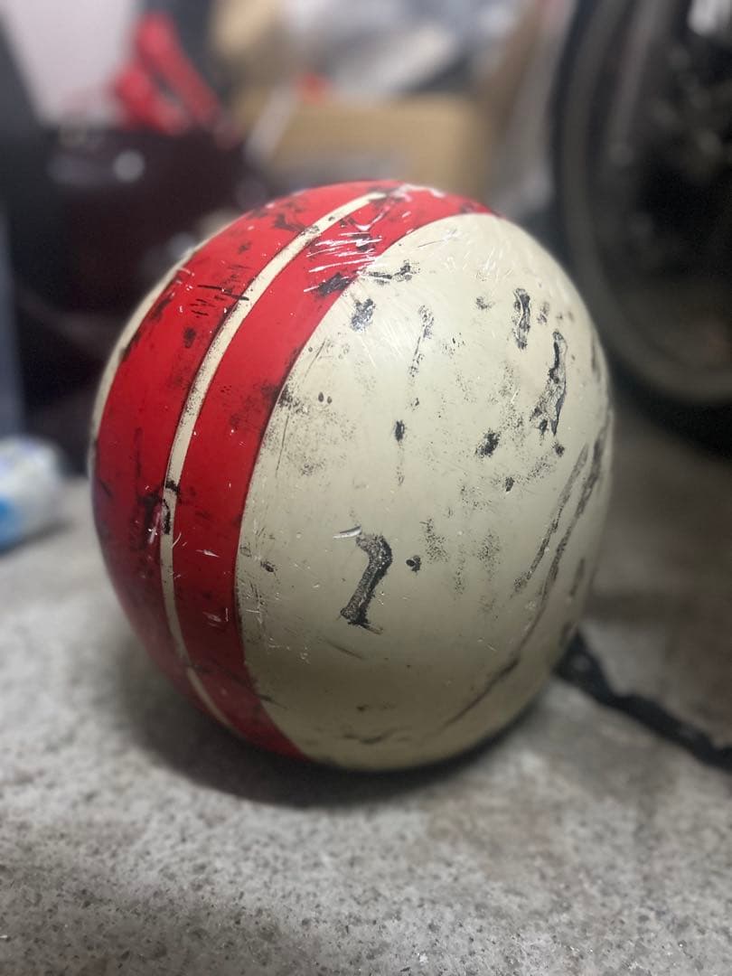 族ヘル ナックルライン 赤 アイボリー ヘルメット バイク ヤラレ やれ仕様