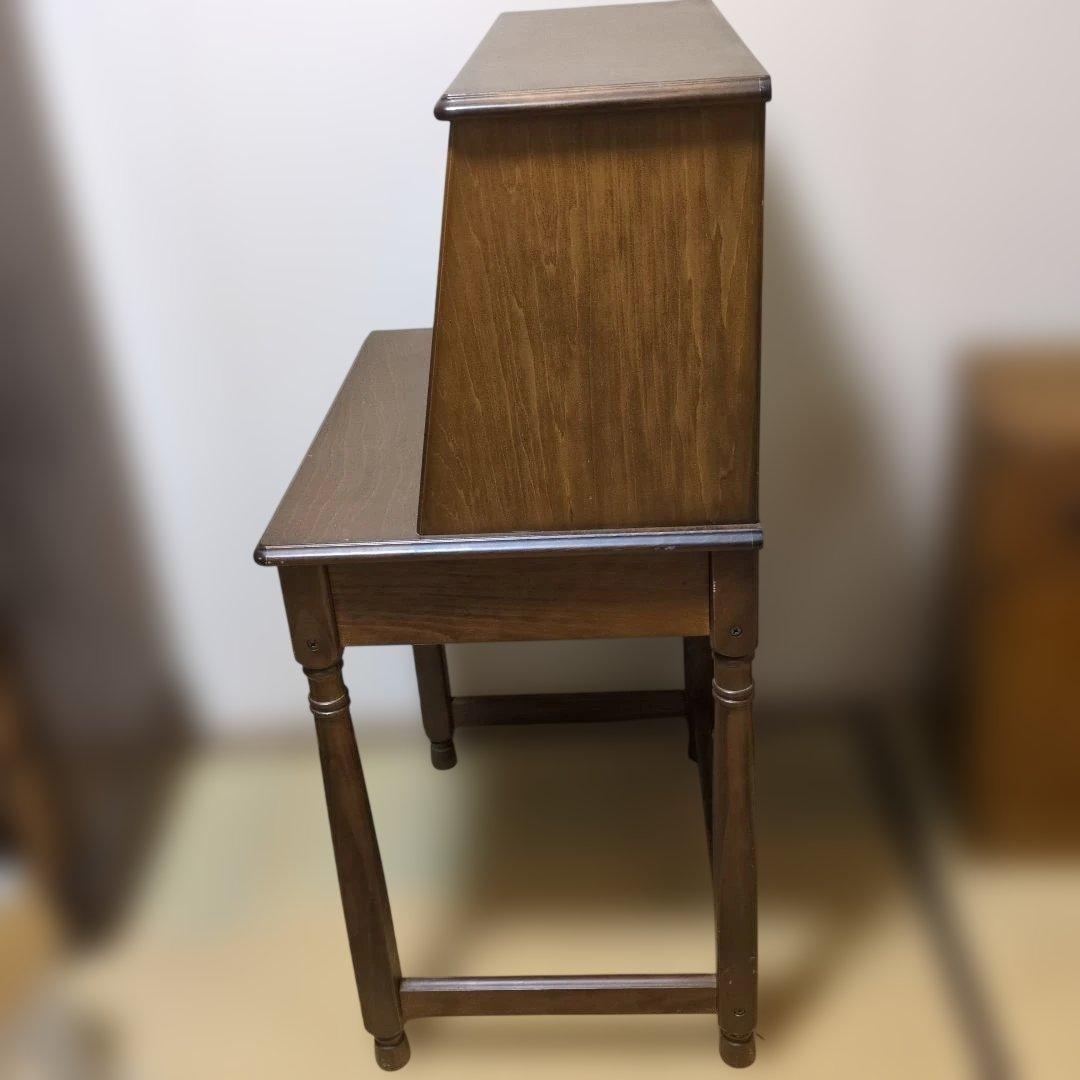 木製ブラウンデスク 引き出し付き 収納付ミニデスク。フリップトップ。