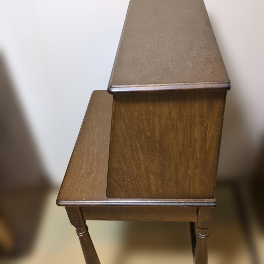 木製ブラウンデスク 引き出し付き 収納付ミニデスク。フリップトップ。