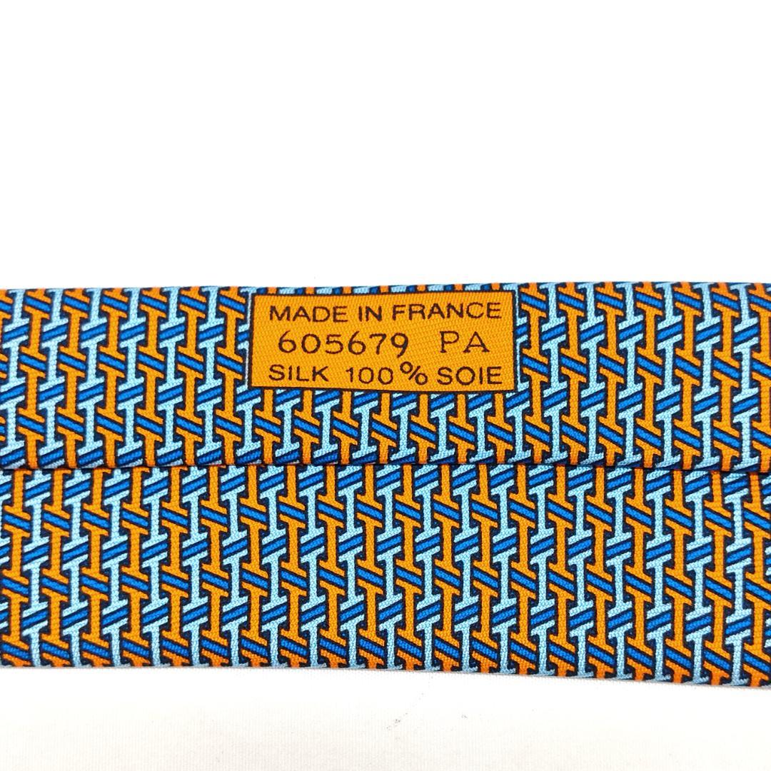 【未使用級】HERMES（エルメス）　ネクタイ　H柄　青×オレンジ