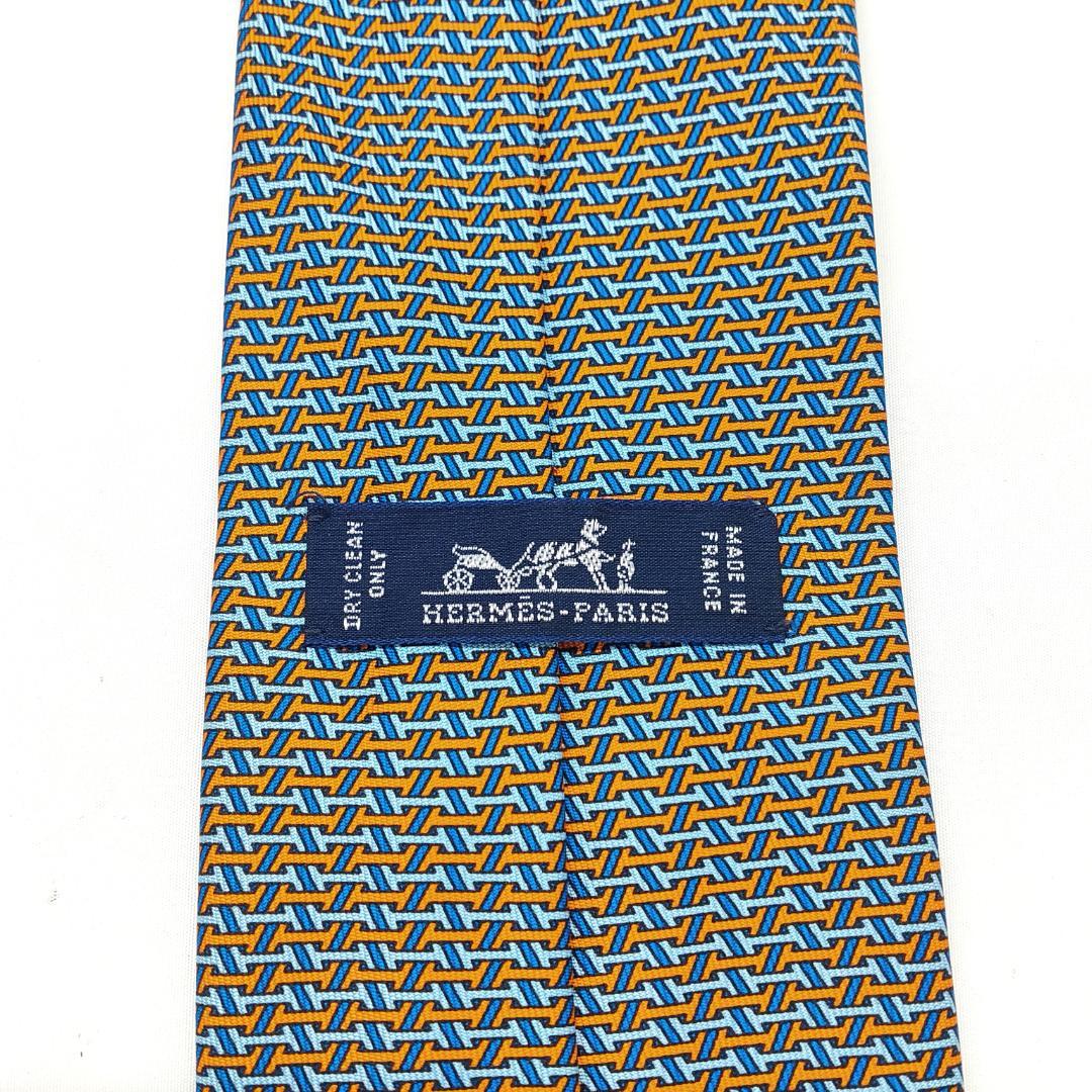 【未使用級】HERMES（エルメス）　ネクタイ　H柄　青×オレンジ