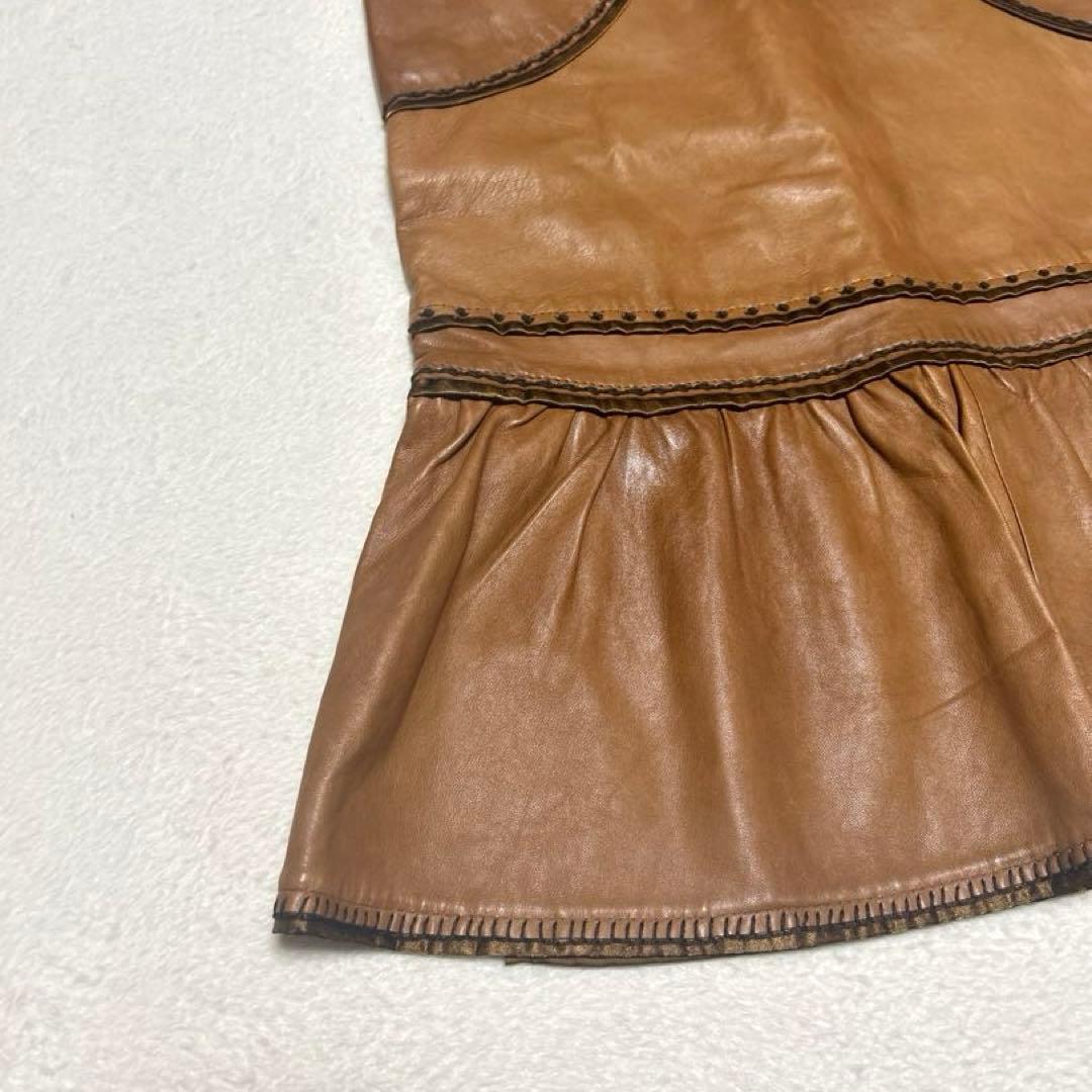 MOSCHINO モスキーノ 本革 レザー　スカート ブラウン フレア　42 M