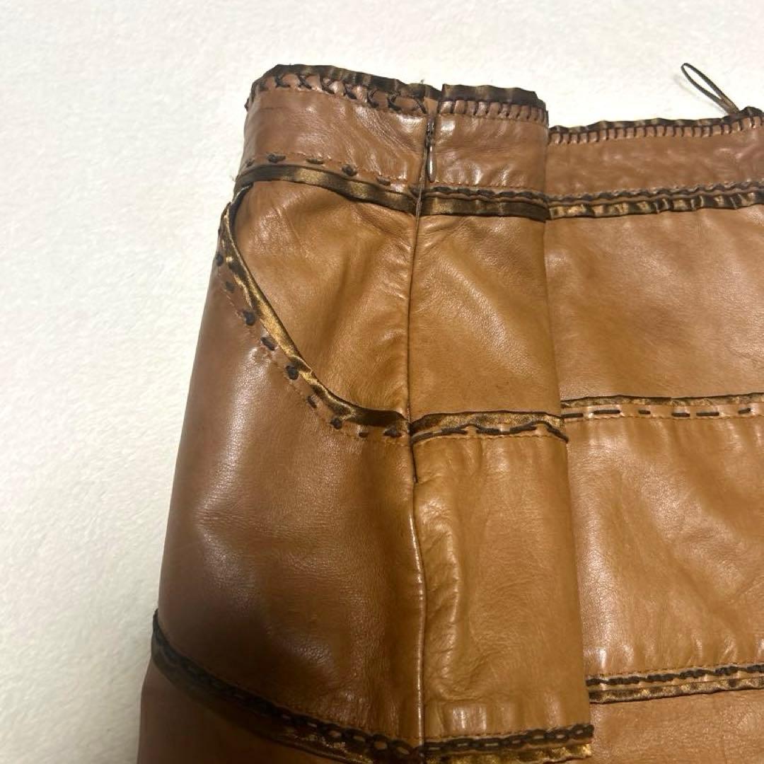 MOSCHINO モスキーノ 本革 レザー　スカート ブラウン フレア　42 M