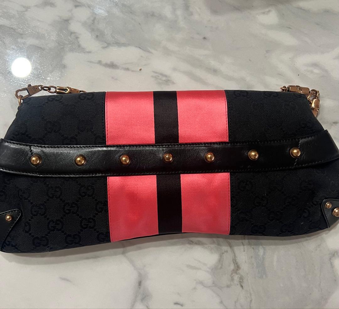 GUCCI バンブー チェーンバッグ ホースビットブラック/ピンク