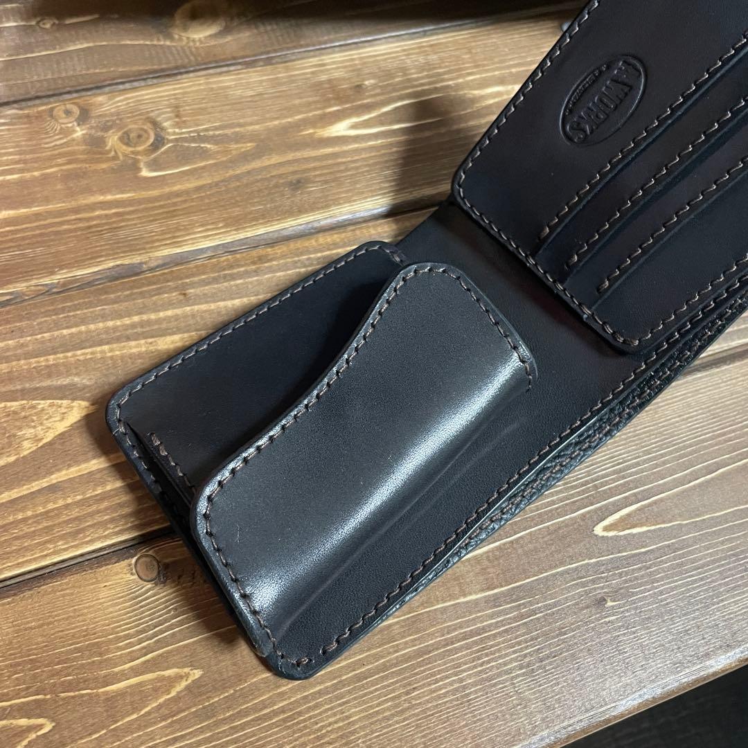 ハーフウォレット　栃木レザー　ワイルドレザー　ブラック