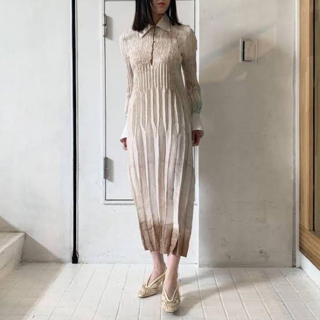 【未使用】Mame Kurogouchi 簾絞り染めシルクシャツドレス