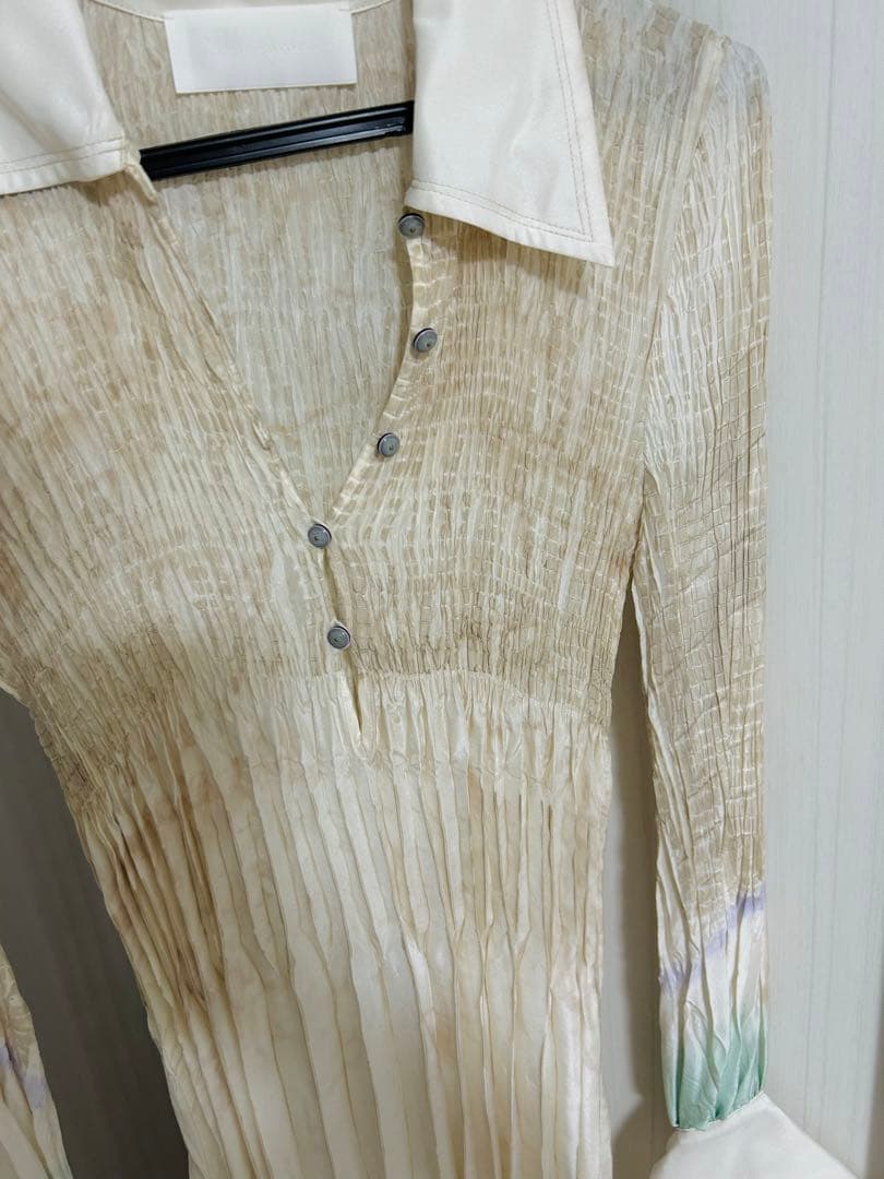 【未使用】Mame Kurogouchi 簾絞り染めシルクシャツドレス