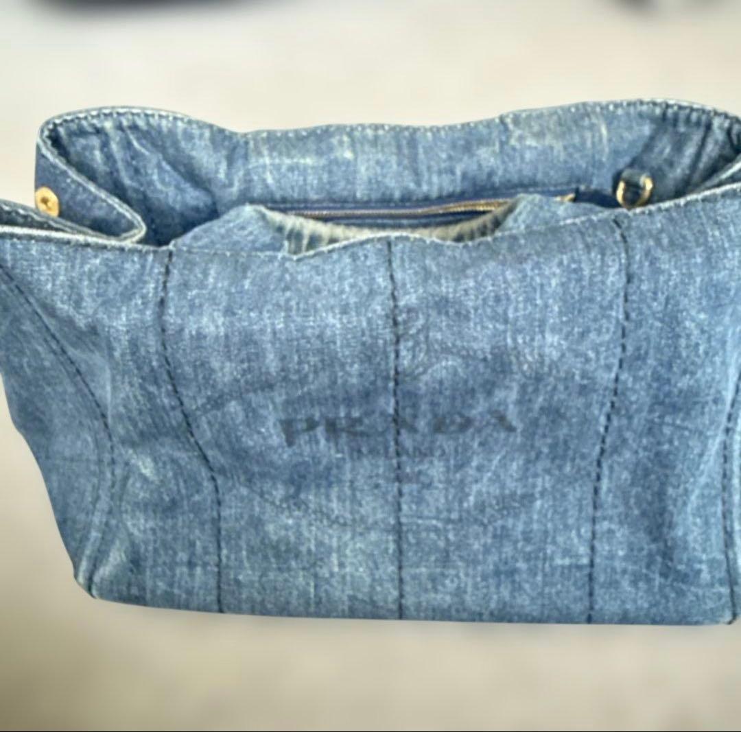 本日お値下げ中❣️PRADA デニム カナパバッグショルダー付❣️角ハンドル破れ無し