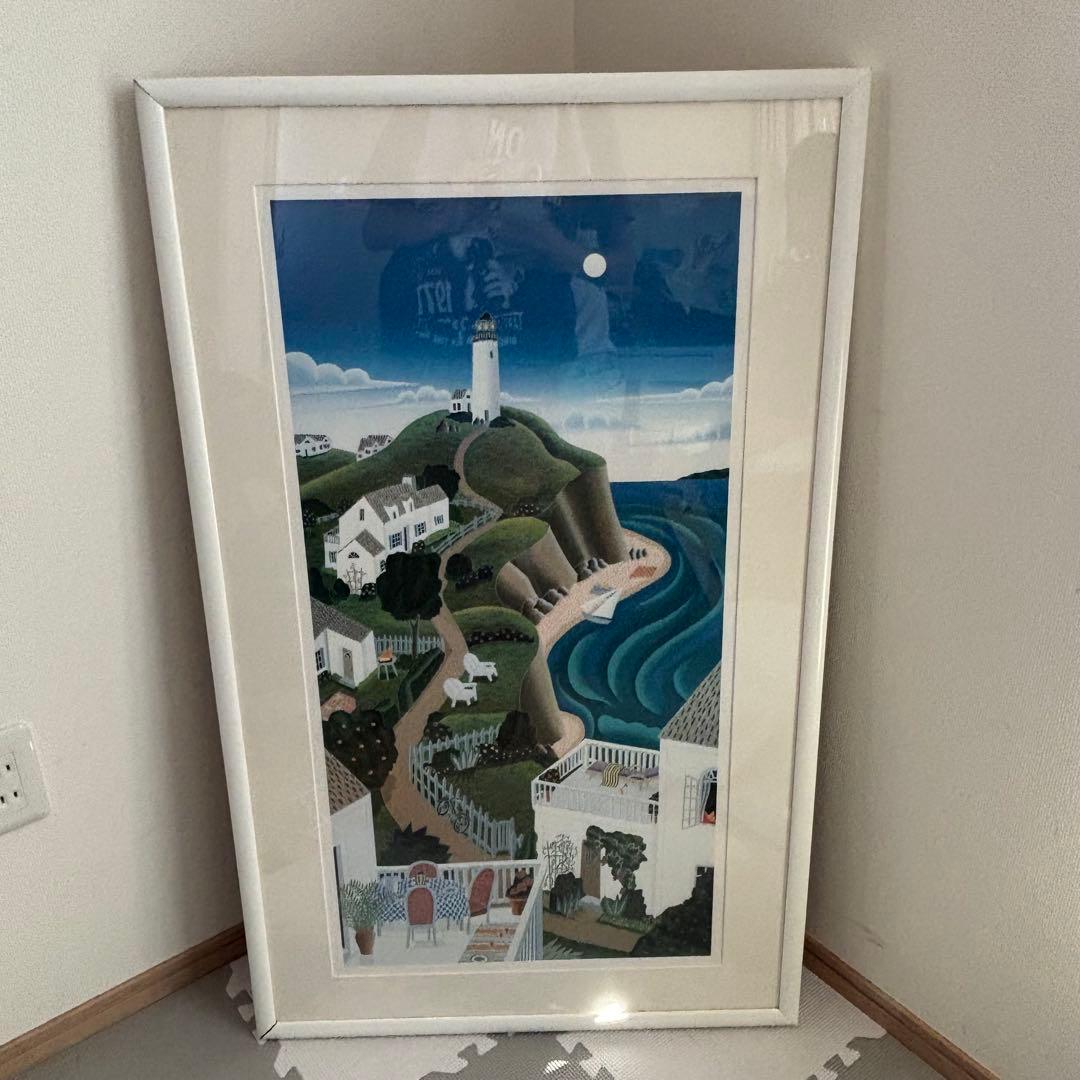 トーマス・マックナイト　ナンタケットの灯台 額入りポスター　アート　ヴィンテージ