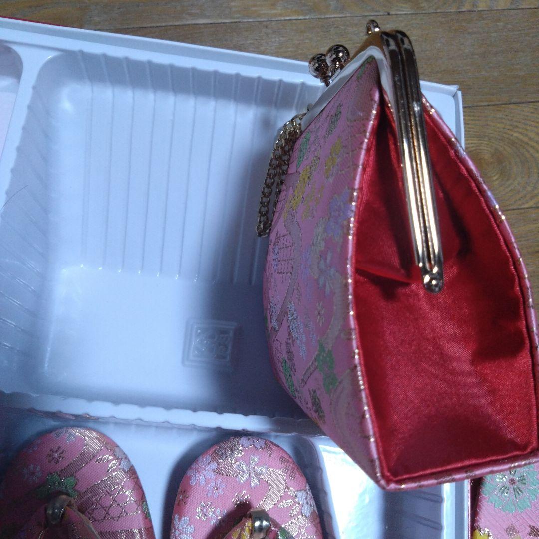 美品★七歳★ピンク 花柄★帯 はこせこ 草履 バッグ