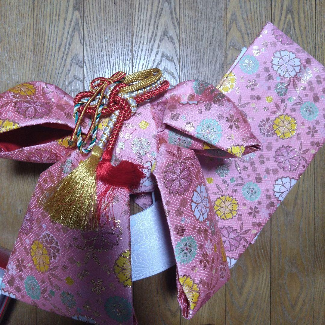 美品★七歳★ピンク 花柄★帯 はこせこ 草履 バッグ