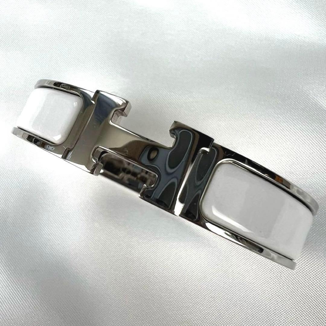 【美品】HERMES エルメス　ホワイト×シルバー　バングル　ブレスレット