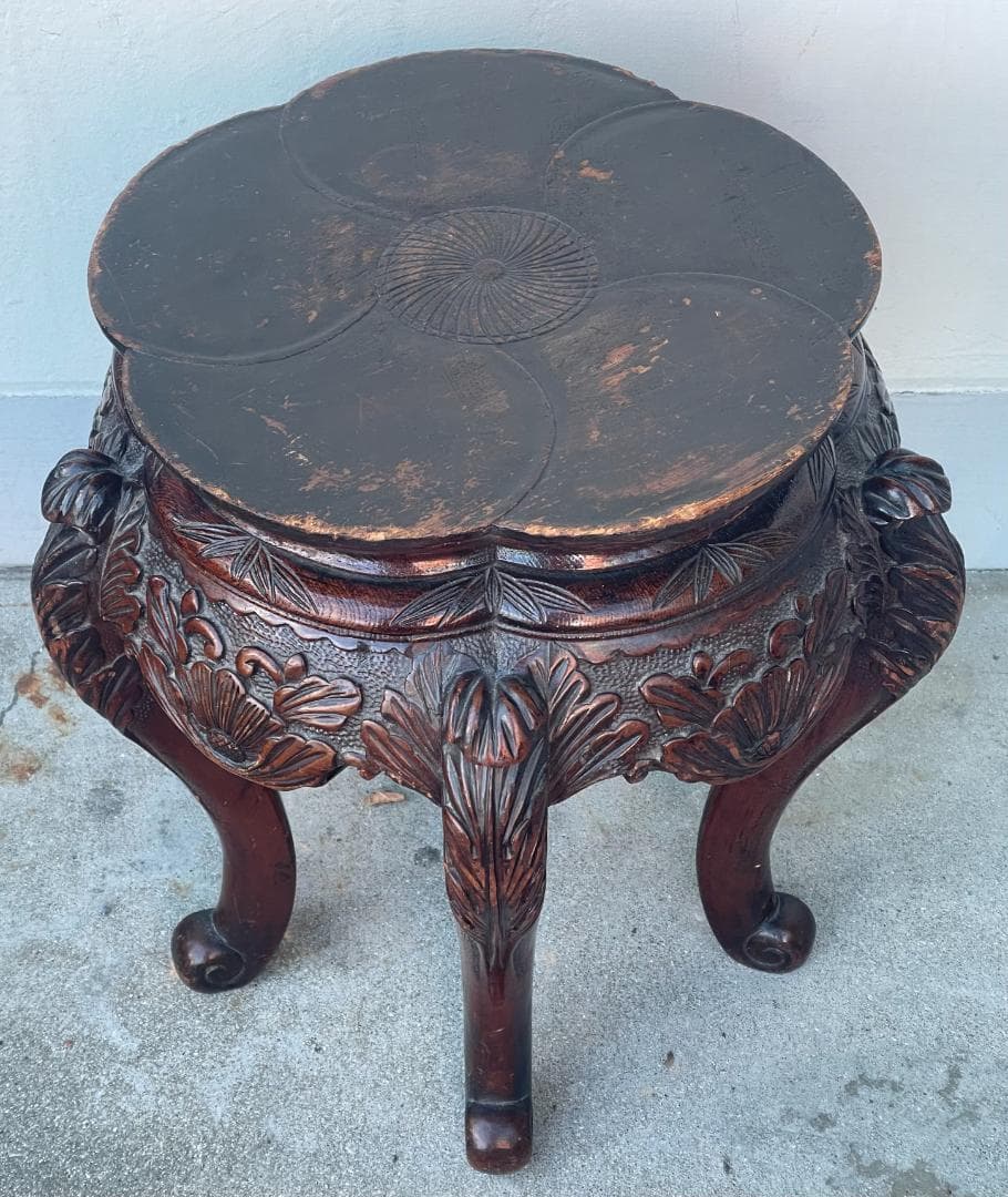 中国 アンティーク ヨーロッパ 猫足 脚 獅子 スツール テーブル 花台 彫刻