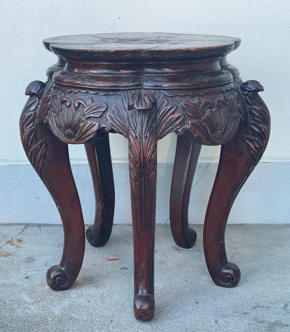 中国 アンティーク ヨーロッパ 猫足 脚 獅子 スツール テーブル 花台 彫刻