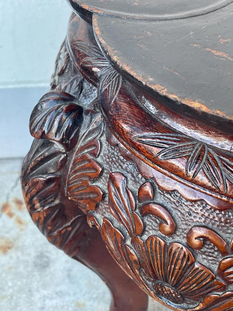 中国 アンティーク ヨーロッパ 猫足 脚 獅子 スツール テーブル 花台 彫刻