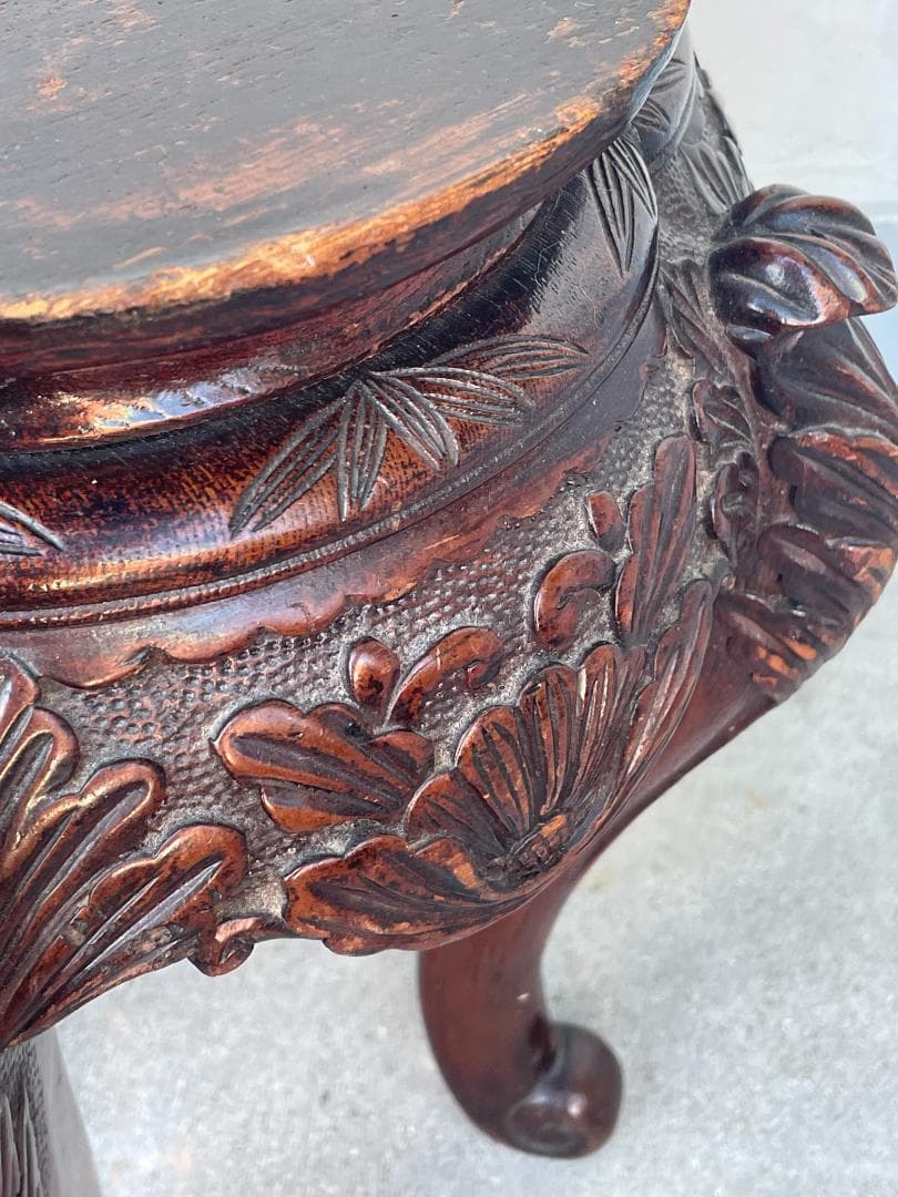 中国 アンティーク ヨーロッパ 猫足 脚 獅子 スツール テーブル 花台 彫刻