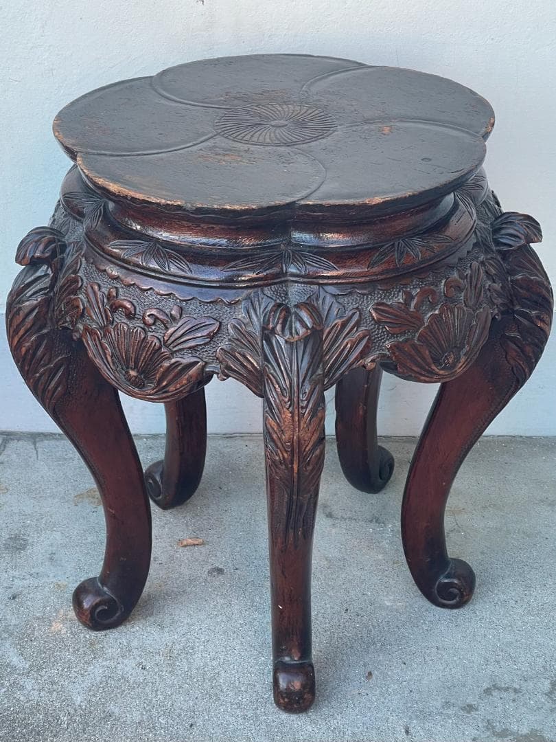 中国 アンティーク ヨーロッパ 猫足 脚 獅子 スツール テーブル 花台 彫刻