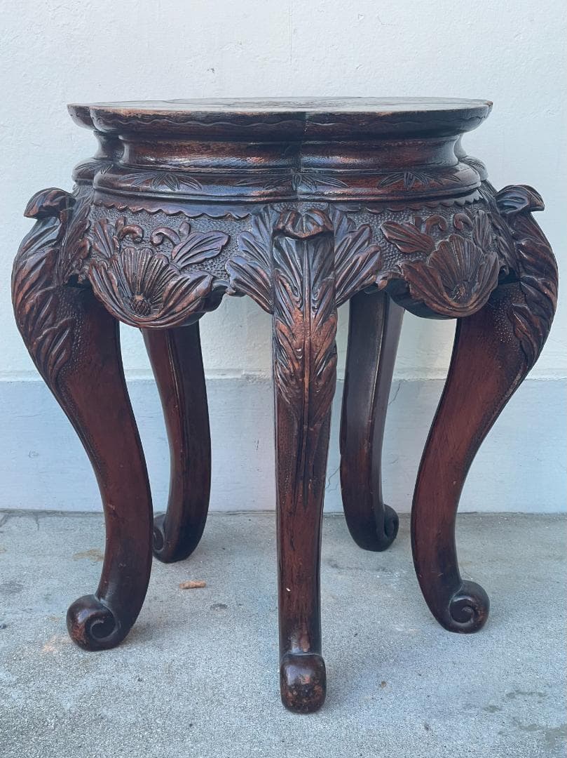 中国 アンティーク ヨーロッパ 猫足 脚 獅子 スツール テーブル 花台 彫刻