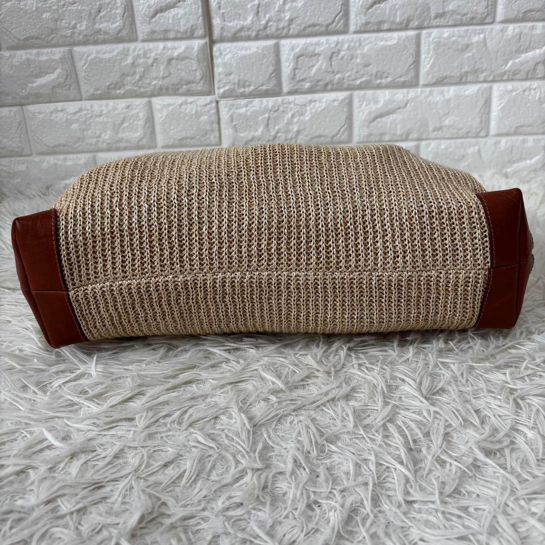 FURLA✨カゴバッグ　トートバッグ　 A4 PC 異素材　ベージュ　本革　麻